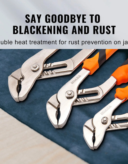 Load image into Gallery viewer, VEVOR 3-Piece Groove Joint Pliers Set, 12/10/8 Inch, Heat-Treated High Carbon Steel Water Pump Pliers, Button Quick Adjustable Pliers for Home Repair, Gripping, Nuts, Bolts, Pipes, Fittings
