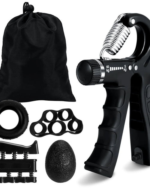 Load image into Gallery viewer, 6 Pack Grip Strength Trainer Kit with Counter, Adjustable Resistance 10 to 132Lbs Hand Gripper, Hand Extension Exerciser and Forearm Workout Ring for Muscle Building and Injury Recover(Black)

