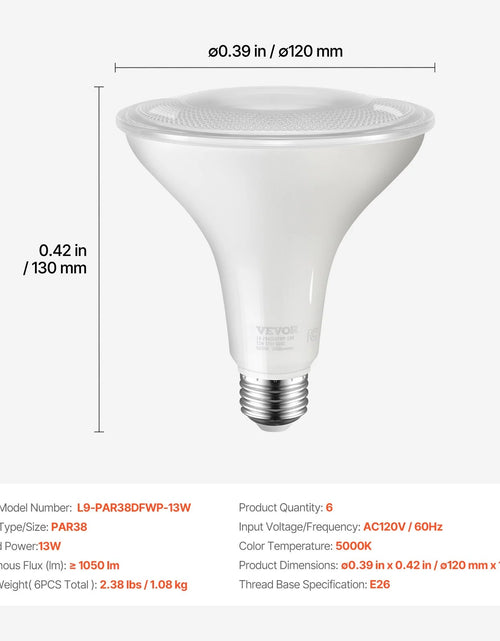 Load image into Gallery viewer, PAR38 Outdoor Flood Light Bulb 6 Pack 1050 Lumens LED Bulbs 5000K Dimmable
