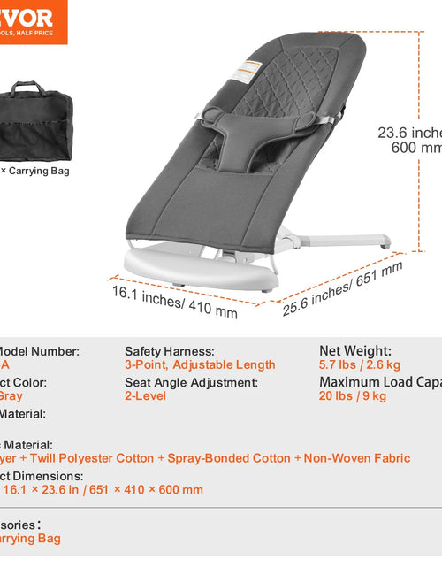 Load image into Gallery viewer, VEVOR Baby Bouncer Folding Bouncer Seat Chair for Babies with 2 Reclining Angles
