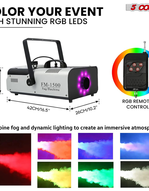 Load image into Gallery viewer, 5 Core Fog Machine Indoor Outdoor 1500W 6000CFM Fogger Smoke Machine W LED 2.5 L Tank Remote
