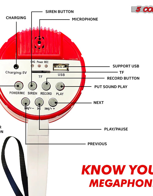 Load image into Gallery viewer, 5 Core Megaphone Bullhorn Speaker 30W Bull Horn Rechargeable Cheer Megafono 800 Yards
