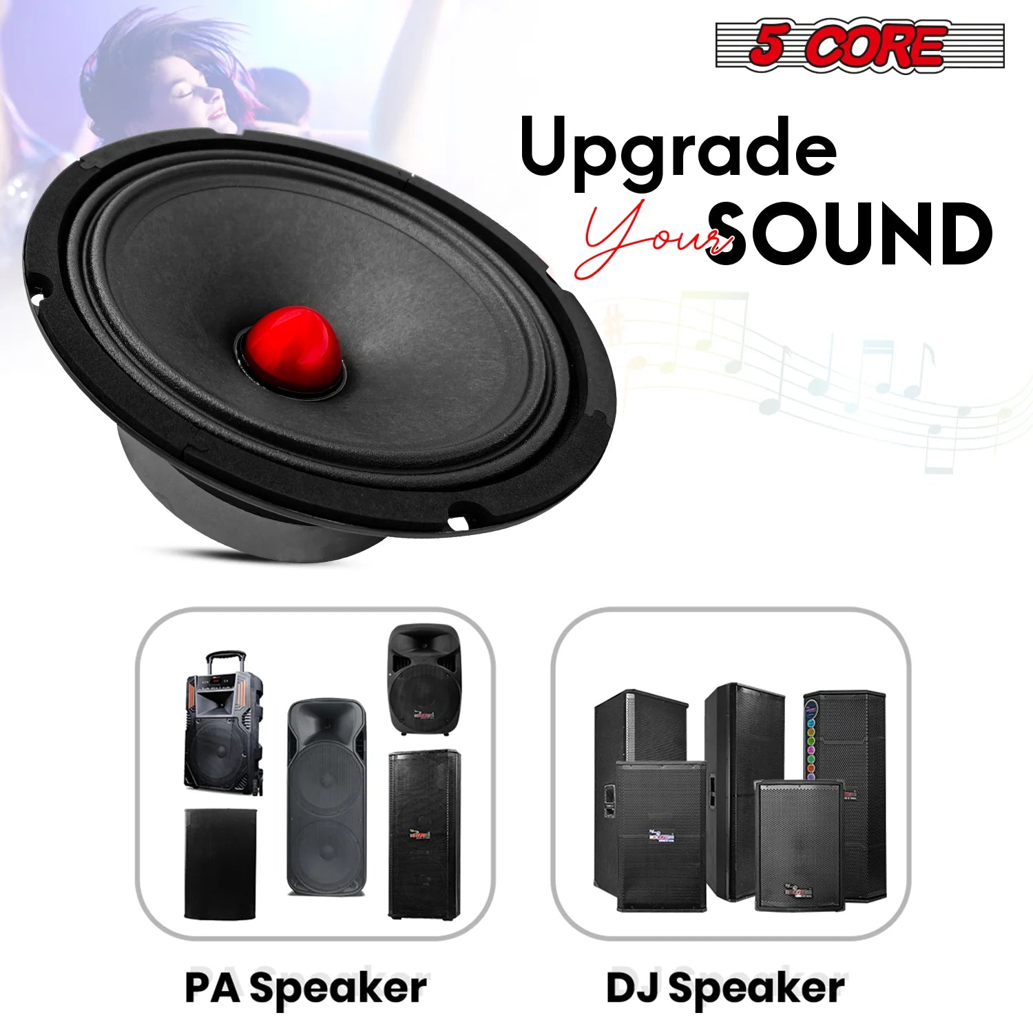 5Core 8 Inch Midrange Door Speaker 580W PMPO Subwoofer W Aluminum Bullet 8O Sub Woofer