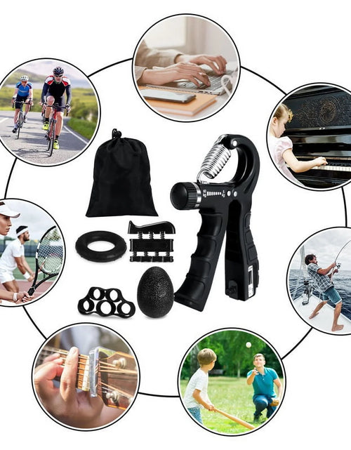 Load image into Gallery viewer, 6 Pack Grip Strength Trainer Kit with Counter, Adjustable Resistance 10 to 132Lbs Hand Gripper, Hand Extension Exerciser and Forearm Workout Ring for Muscle Building and Injury Recover(Black)
