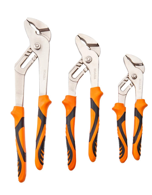 Load image into Gallery viewer, VEVOR 3-Piece Groove Joint Pliers Set, 12/10/8 Inch, Heat-Treated High Carbon Steel Water Pump Pliers, Button Quick Adjustable Pliers for Home Repair, Gripping, Nuts, Bolts, Pipes, Fittings
