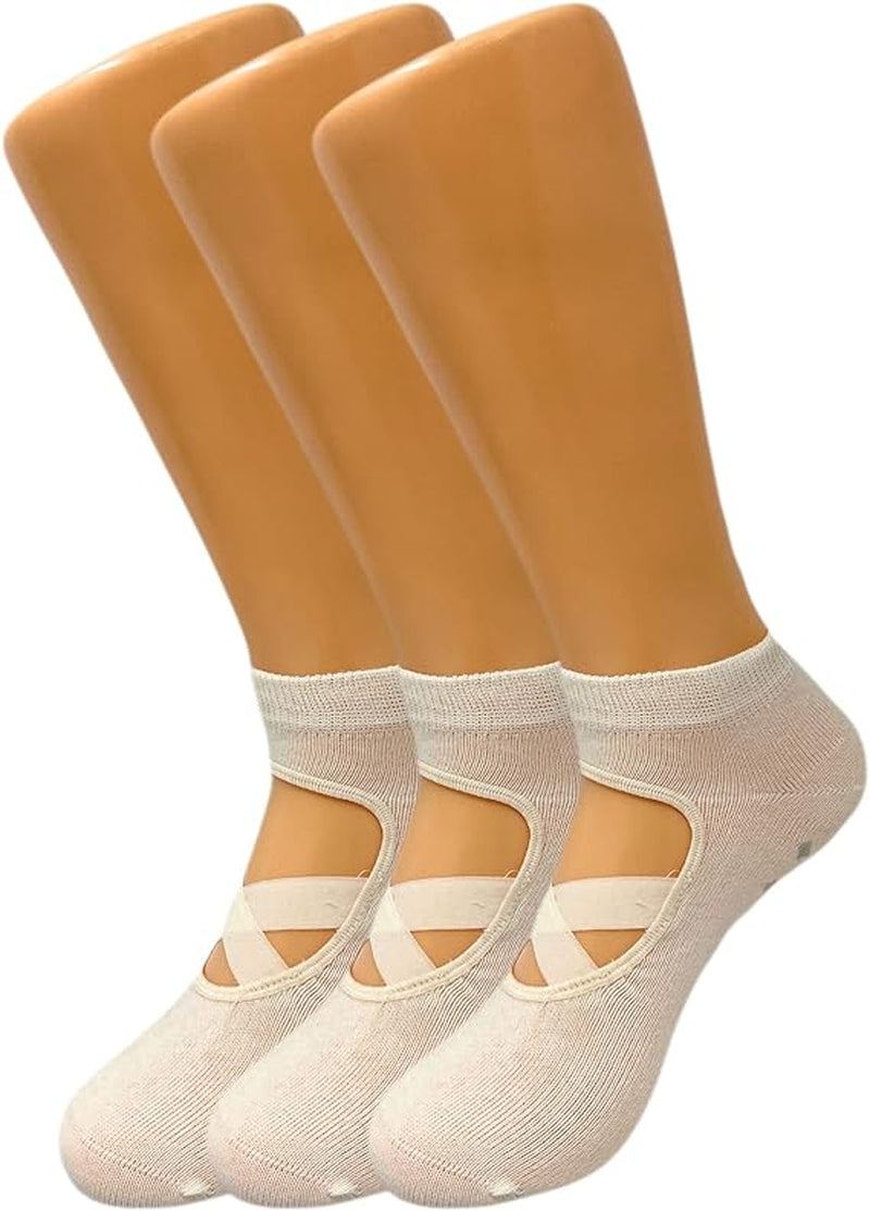 Women’S Non-Slip Grip Yoga Socks with Straps – 3 Pairs for Pilates, Barre & Studio Workouts – Size 5-7