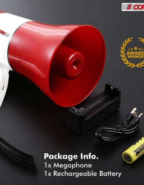 Load image into Gallery viewer, 5 Core Megaphone Bullhorn Speaker 30W Bull Horn Rechargeable Cheer Megafono 800 Yards
