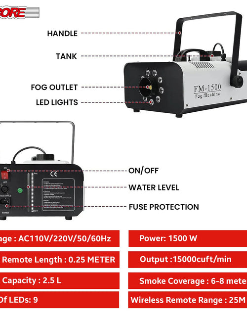 Load image into Gallery viewer, 5 Core Fog Machine Indoor Outdoor 1500W 6000CFM Fogger Smoke Machine W LED 2.5 L Tank Remote

