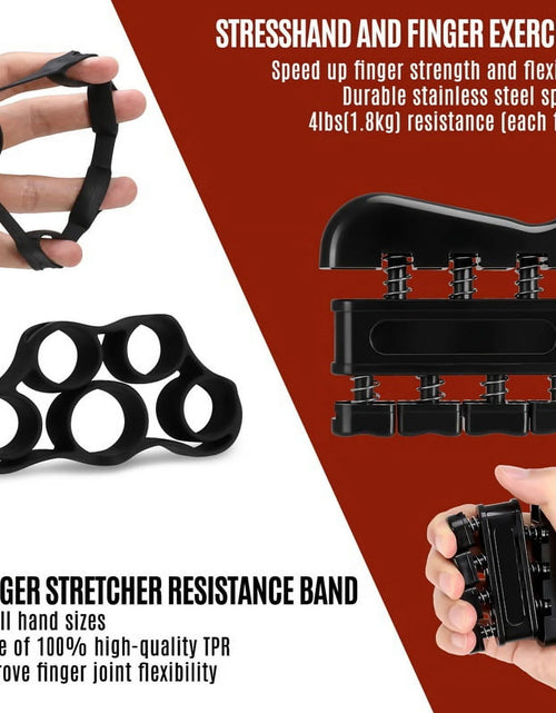 Load image into Gallery viewer, 6 Pack Grip Strength Trainer Kit with Counter, Adjustable Resistance 10 to 132Lbs Hand Gripper, Hand Extension Exerciser and Forearm Workout Ring for Muscle Building and Injury Recover(Black)
