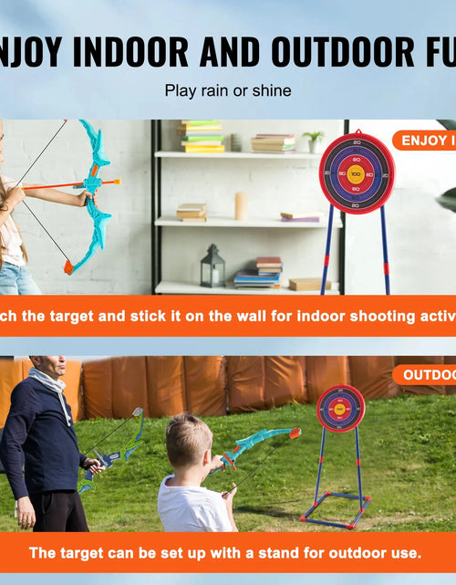Load image into Gallery viewer, VEVOR Bow and Arrow Set for Kids, 2 Pack LED Light up Archery Set with 20 Suction Cup Arrows, Standing Target, 2 Quivers, 3 Target Cans, Outdoor Toy Birthday Gift for Boys &amp; Girls 6 7 8 9 10+ Year Old
