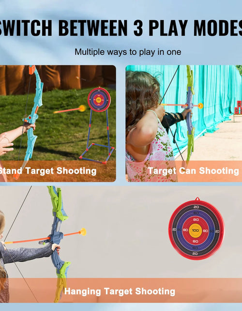 Load image into Gallery viewer, VEVOR Bow and Arrow Set for Kids, 2 Pack LED Light up Archery Set with 20 Suction Cup Arrows, Standing Target, 2 Quivers, 3 Target Cans, Outdoor Toy Birthday Gift for Boys &amp; Girls 6 7 8 9 10+ Year Old
