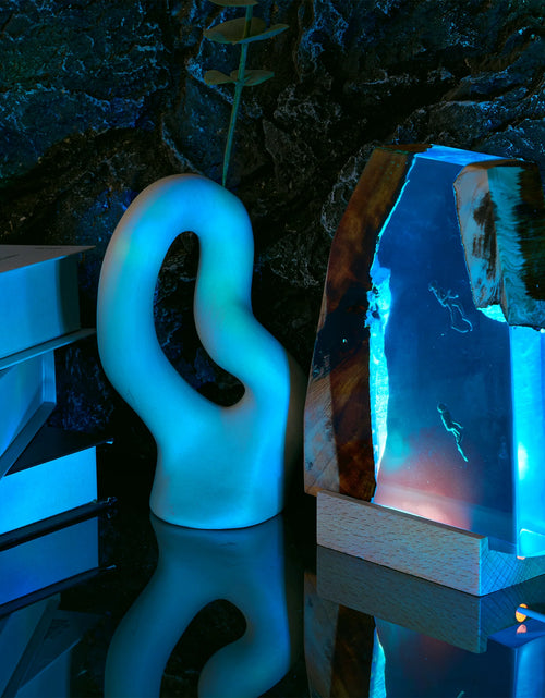 Load image into Gallery viewer, Resin Ocean Lamp,Shark and Diver Resin Wood Lamp
