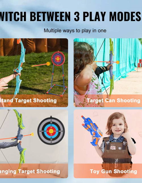 Load image into Gallery viewer, VEVOR Bow and Arrow Set for Kids, 2 Pack LED Light up Archery Set with 20 Suction Cup Arrows, Standing Target, 2 Quivers, 2 Guns, 20 Soft Bullets, 3 Target Cans, Outdoor Toy for Boy &amp; Girl 6+ Year Old
