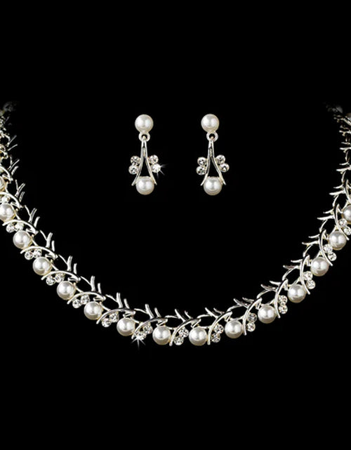 Load image into Gallery viewer, Bridal Wedding Jewelry Set Crystal Rhinestone Pearl Sophisticated Silver White
