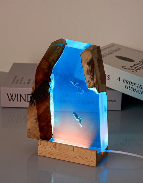 Load image into Gallery viewer, Resin Ocean Lamp,Shark and Diver Resin Wood Lamp

