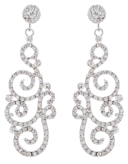 Load image into Gallery viewer, Bridal Wedding Crystal Rhinestone Swirl Vintage Dangle Earrings Silver

