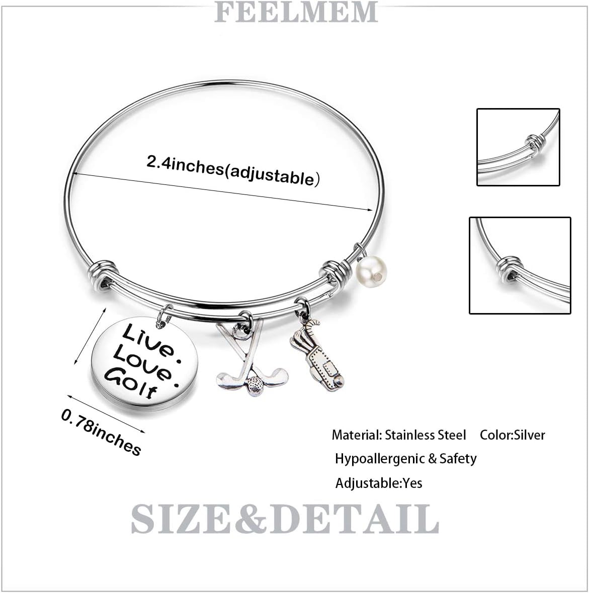 Golf Bracelet Live Love Golf Expandable Charm Bracelet Golf Jewelry Gift for Golf Lover/Golf Club/Golf Team
