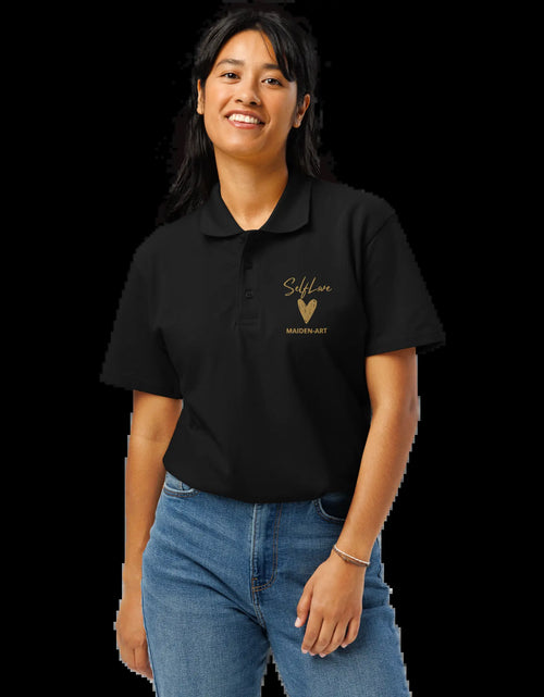 Load image into Gallery viewer, Self Love Premium Pique Polo Shirt with Old Gold Embroidery
