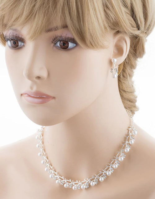 Load image into Gallery viewer, Bridal Wedding Jewelry Set Crystal Rhinestone Pearl Sophisticated Silver White
