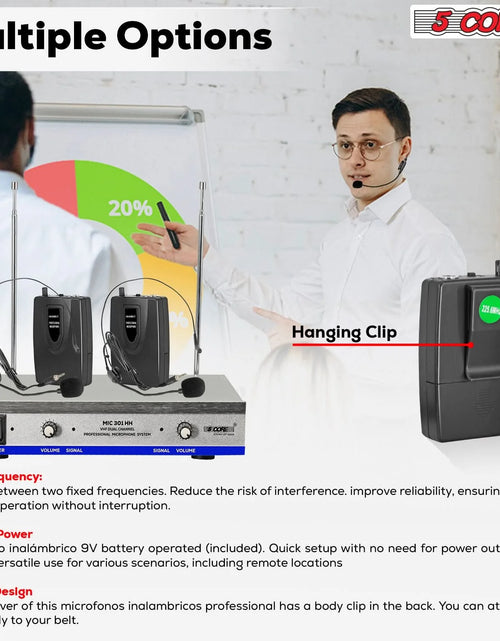 Load image into Gallery viewer, 5Core Wireless Microphones W 2 Headset Portable Mini Microfono Inalambricos + Receiver 165Ft Range
