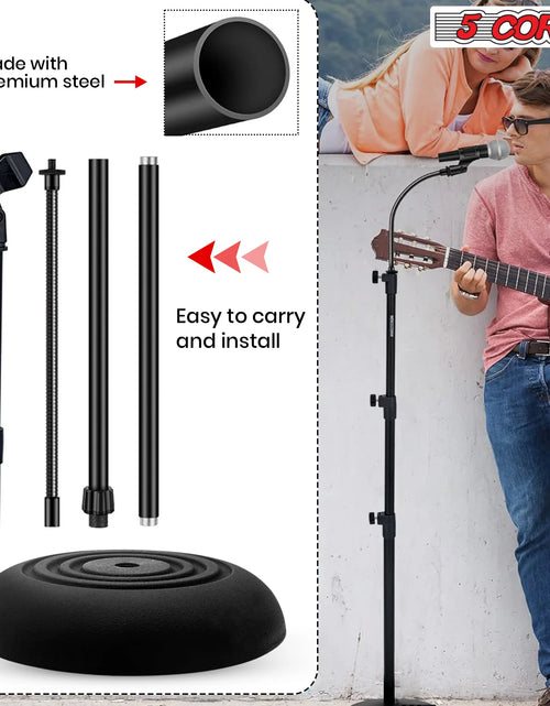 Load image into Gallery viewer, 5Core Mic Stand Floor Adjustable Universal Heavy Duty Gooseneck Microphone Stands round Base Soporte De Micrófono
